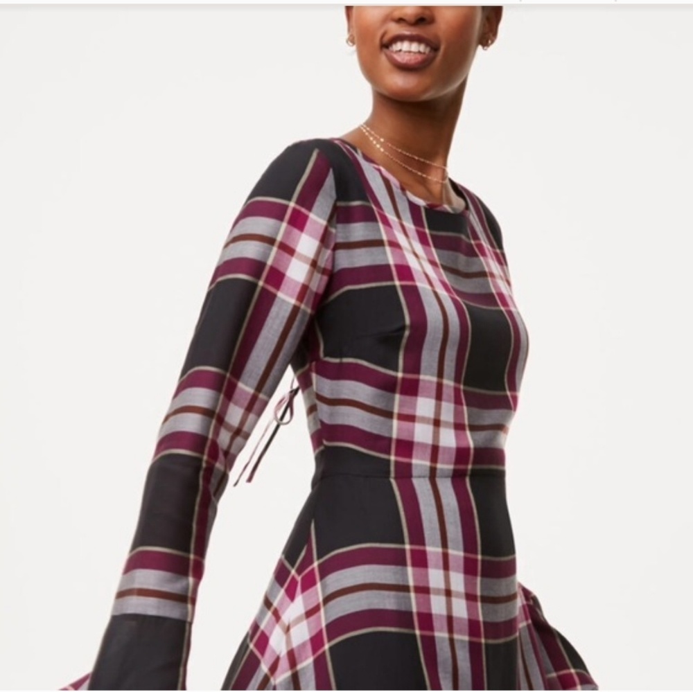 Ann Taylor Loft purple plaid long sleeve dress